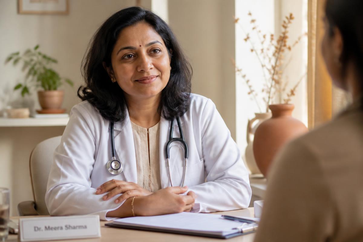 A registered doctor speaking with a patient during a weight management consultation